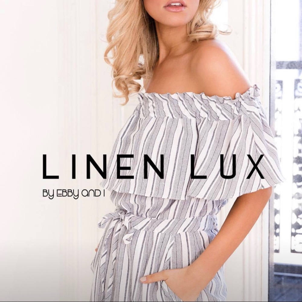 Linen Lux off the shoulder dress w/ tie at waist